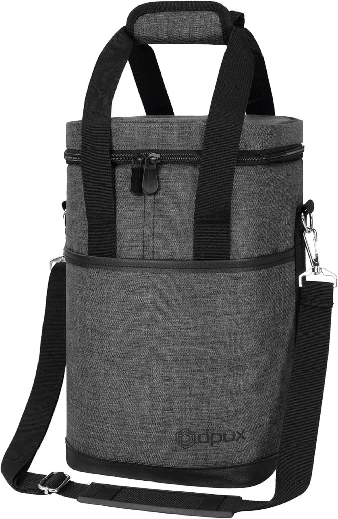 opux Wine Bag, 4 Bottle Wine Cooler Bag, Insulated Wine Tote Carrier for Travel Picnic BYOB, Leakproof Padded Portable Wine Bottle Bag for Wine Lovers Gift Women Men Christmas (Charcoal Gray)