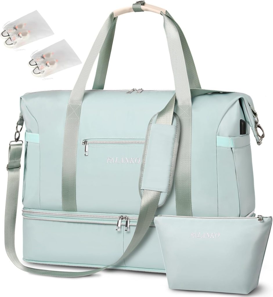 Weekender Bags for Women,Extra large 66L Expandable Travel Duffel Bag with Shoe Compartment,Toiletry Bag,Overnight Bag with Waterproof Pocket,USB Charging,Carry On Backpack for Gym,Hospital,Beach